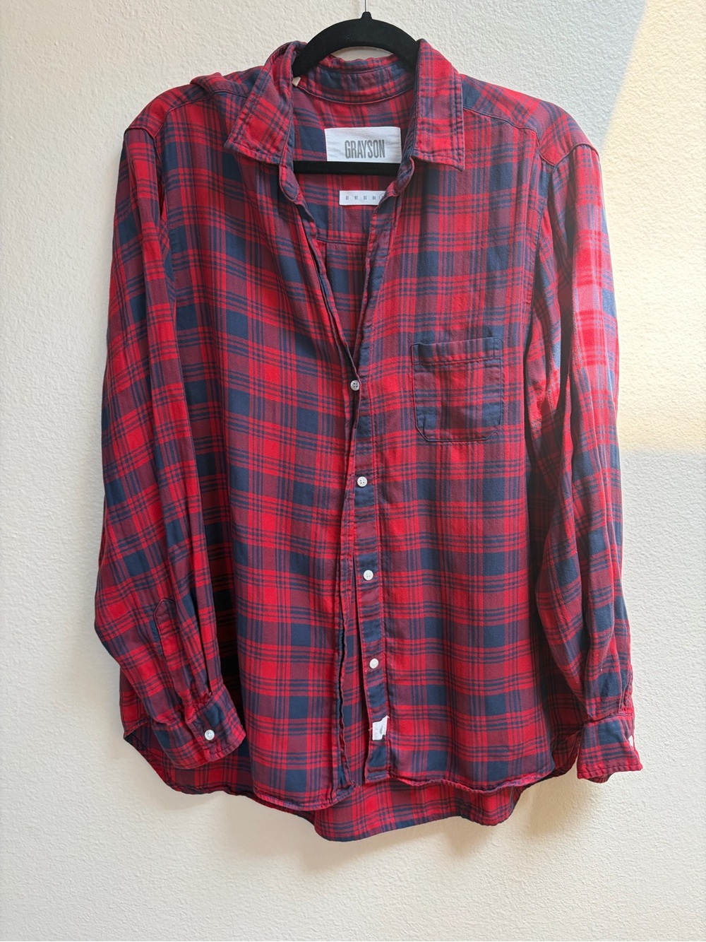Grayson “The Hero” Plaid Button-Up Shirt Women’s Size 05 (L/XL) Red Blue Lyocell